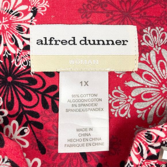 NWOT ALFRED DUNNER Top 1X Snowflake Studded Silver Red White Black Cotton - Picture 5 of 11